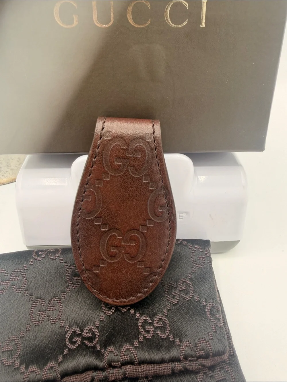Gucci Guccissima Brown Leather Money Clip with COA, Box, Dustbag